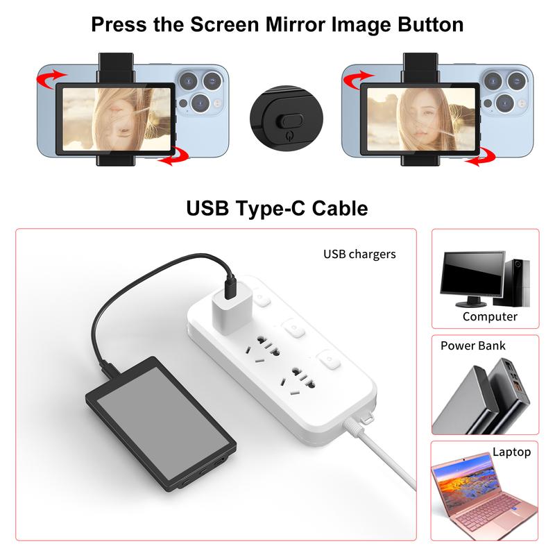 Newmowa Vlog Selfie Monitor Screen for iPhone & Samsung 4K 30fps Wired Recording Magnetic Phone Holder Live Screen Sharing Smartphone Vlogging Kit Ideal for TikTok Live Streams