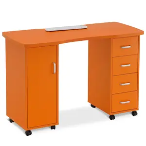 BarberPub Manicure Acetone Resistant Table Nail Rolling Station with Wrist Rest Storage 0611