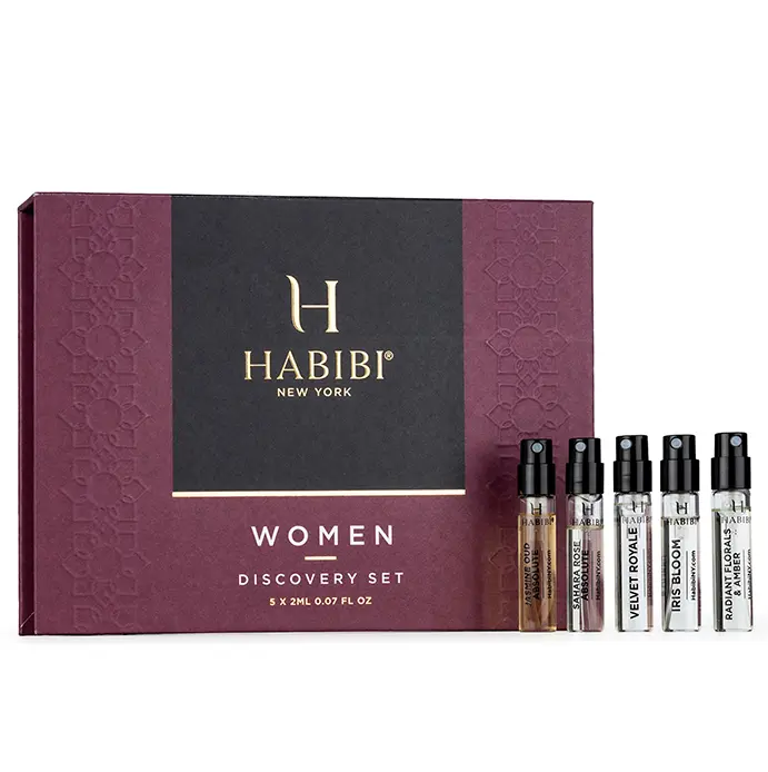 HABIBI NEW YORK Women's Perfume Discovery Set | 5-Piece Multi-Pack Perfume Sampler Set with Long-Lasting Floral Extrait de Parfum (5 x 2ml), Fragrance Discovery Set