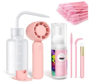 Buqikma Lash Cleaning Kit - Lash Shampoo Kit Eyelash Extension Cleanser for Extensions 60ML with Rechargeable Handheld Lash Fan Dryer Mascara Brush Rinse Bottle Makeup Cleansing Foam for Lash Care