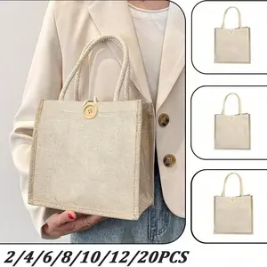 2/4/6/8/12/20pcs Blank Sublimation Tote Bags, Reusable Lightweight Medium Shopping Bags, Foldable Shoulder Bags, Large Capacity Foldable Shopping Bags, Suitable For DIY, Advertising, Promotion, Gifts, Events And Household Items, Shopper Handbag