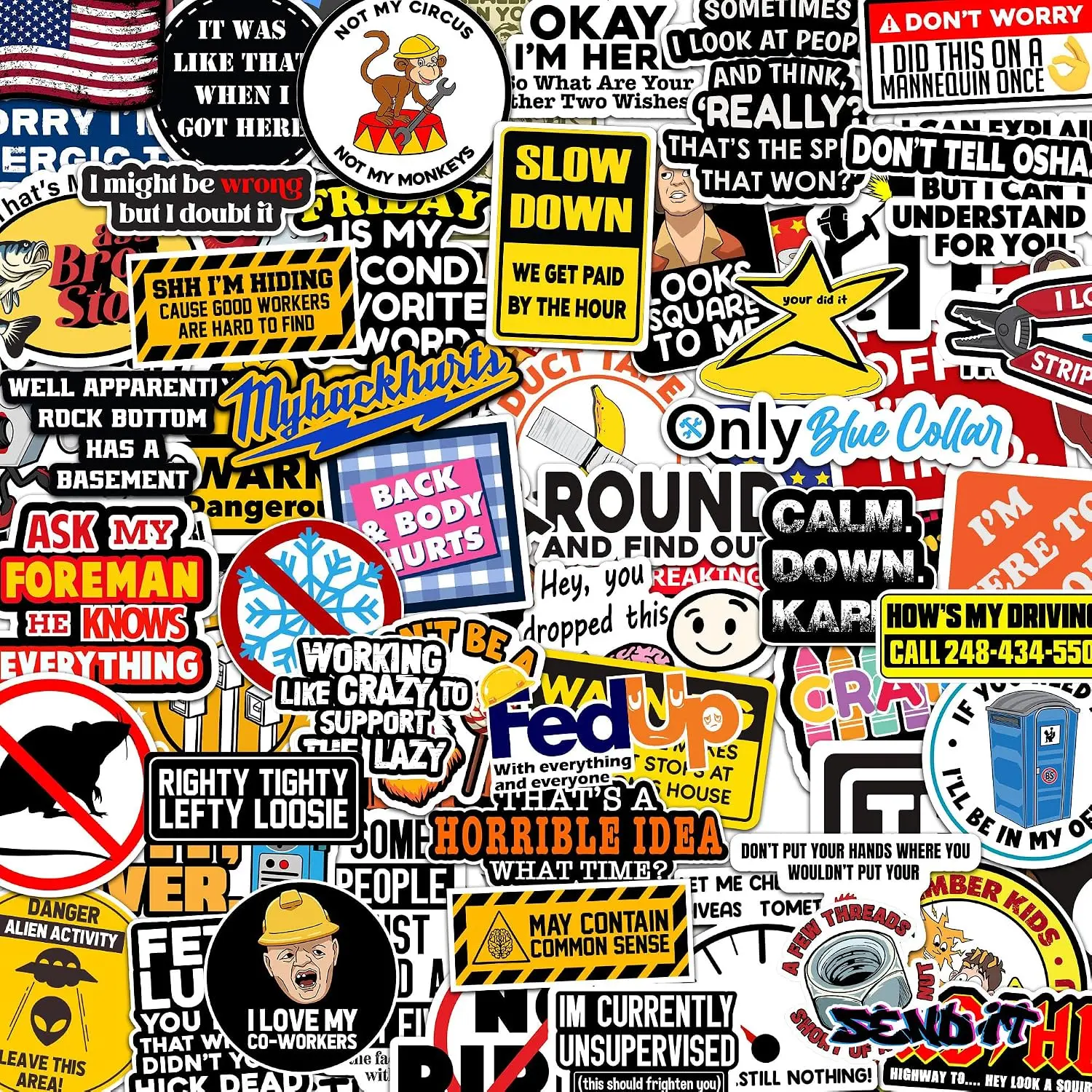 166/224 pcs Funny Hard Hat Stickers for Men, Adults - Waterproof Vinyl for Welding Helmet, Tool Box, Tools - Blue Collar Gifts for Men, Mechanic, Co-Workers Union