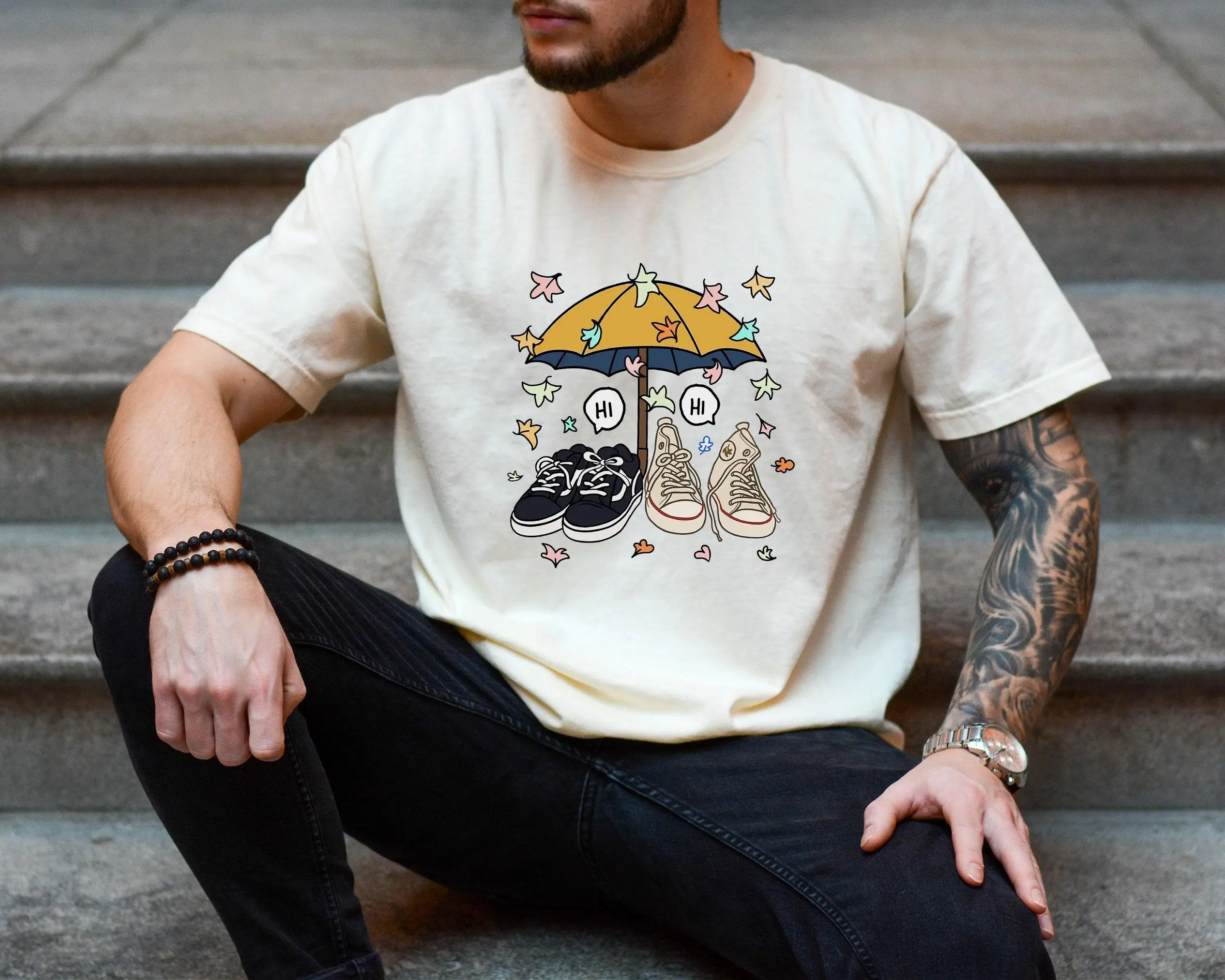 Comfort Colors Heartstopper Umbrella T-Shirt, Nick And Charlie Inspired T-Shirt, Hi Hi Colorful Leaves Graphic Tee, LGBTQ Pride Shirt