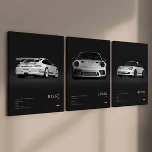 3-count wooden frame canvas, exquisite supercar art poster, cool male bedroom car decoration pattern, car collector, suitable for living room, corridor, office, home wall decoration, ideal gift