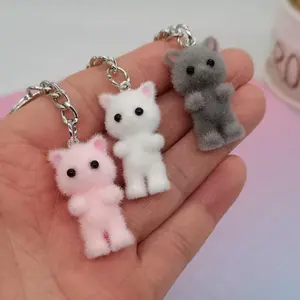 Cute Cat Design Plush Keychain, Mini 3D Flocking Cat Keychain for Phone, Backpack, Purse & School Bag Decor, Ideal Birthday Gift, Charm, Keychain Set