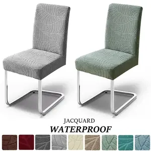 6pcs Splash Proof Chair Covers Jacquard Dining Room Chair Seat Cover Solid Colors Stretch Furniture Protector Office Restaurant Party