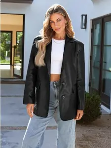 Womens Oversized Leather Faux Y2k Jackets Motorcycle Plus Size Moto Biker Coat Fall Outfits Fashion Clothes *LooKo