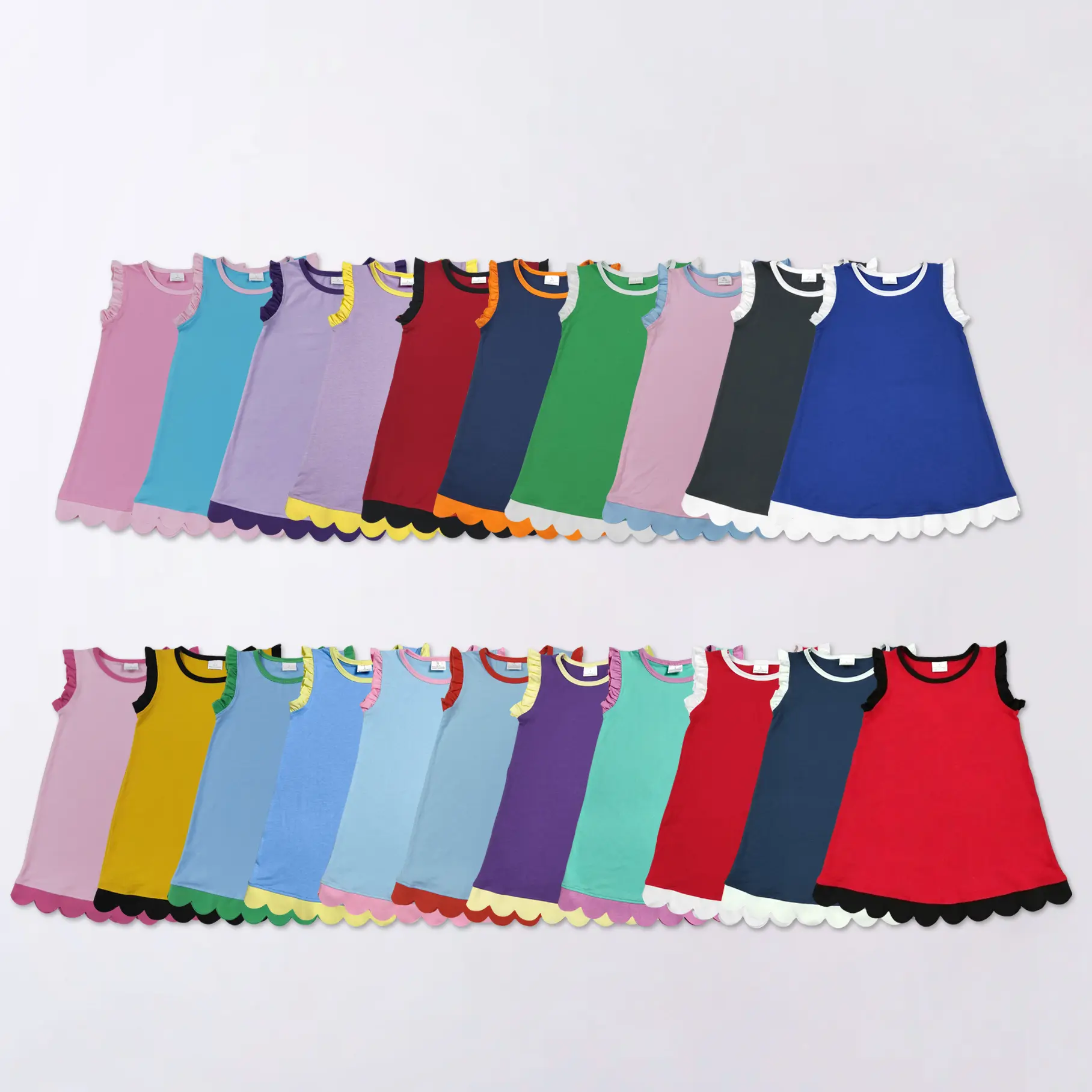 Girls Dress with Scalloped Hem Multi Color Options sohochic