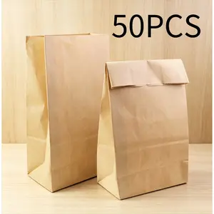 50Pcs Brown Kraft Paper Bags, Durable Multipurpose Paper Pouches, Ideal for Food Packaging, Retail Shopping, Baking and Party Gift Wrapping lunch bags brown bag