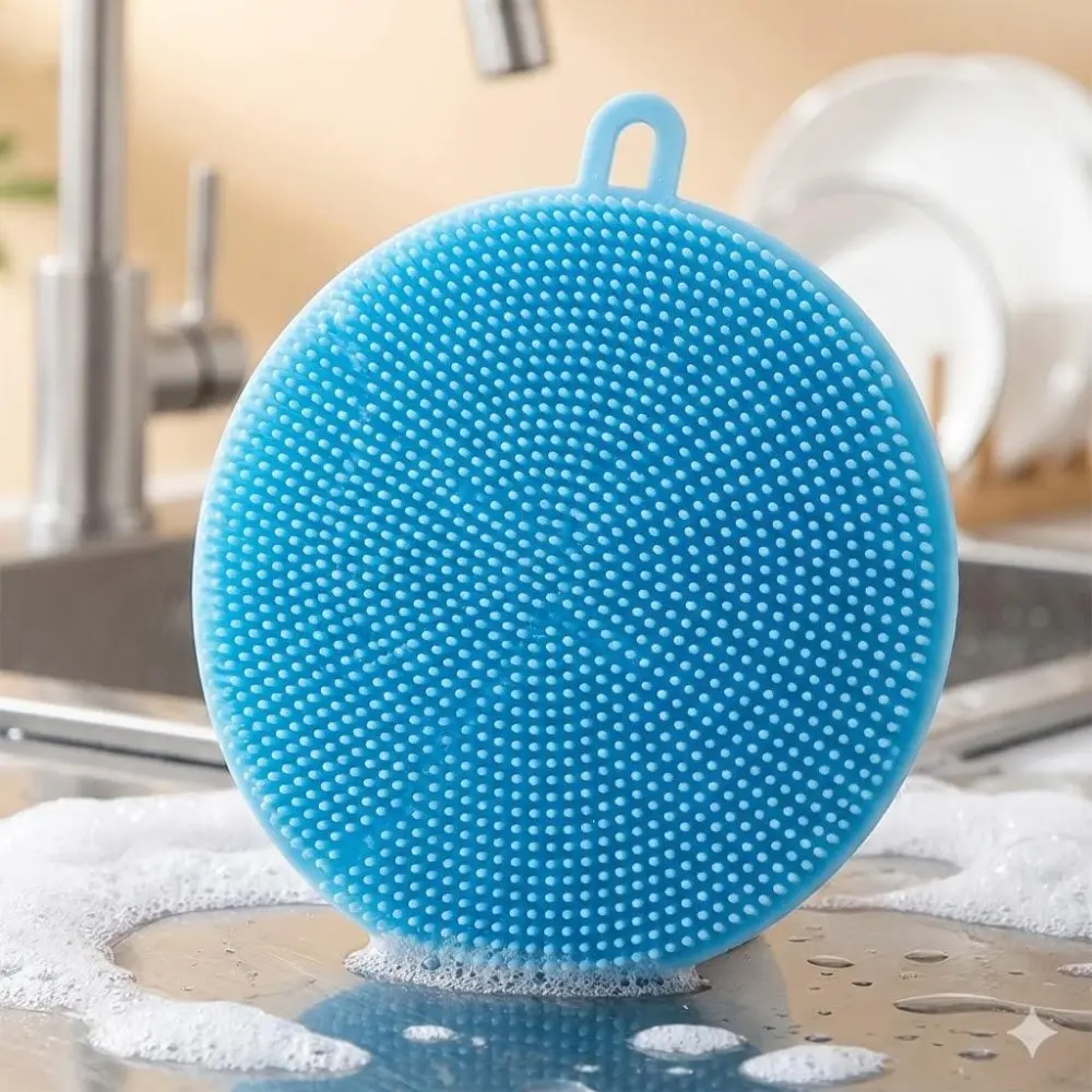 Silicone Kitchen Scrubber Brush: Durable Heat-Resistant Cleaning Tool for Pots Pans Dishes Vegetables Fruits. Perfect Dish Sponge Replacement, Essential for Dorm College Small Appliances Cleaning, Must-Have Cleaning Gadget.