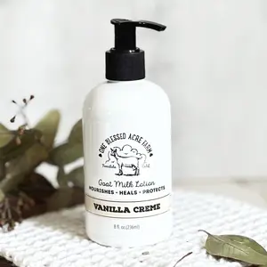 One Blessed Acre Farm Goat Milk Lotion Vanilla Creme 8 Ounce Handcrafted Moisturizing Body Care for Hands & Body Nourishes Heals Protects