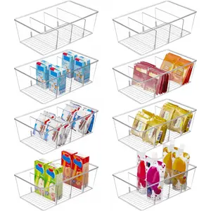 8-Pack Food Storage Organizer, Transparent Plastic Boxes Suitable for Pantry, Kitchen, Refrigerator, Cabinet Organization and Storage, 4-Compartment Organizer Can Store Small Packaged Food, Snacks, Small Bags, and Spice Bags