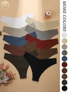 10pcs Women'S Comfortable & Breathable - Low-Rise, Elastic Waistband, Fabric, Solid Color, No Trace Underwear for Everyday Wear, Everyday Underwear | Knit Texture, Plus Size Underwear, Panties