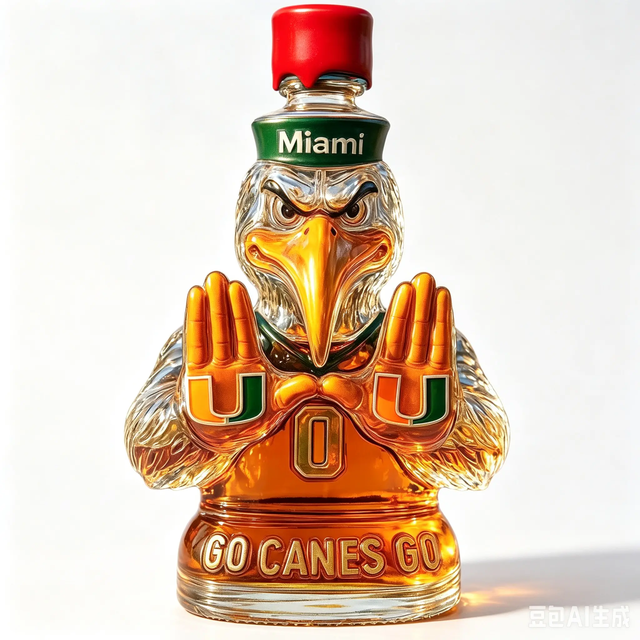 Stainless Steel Ice Cubes for Commercial Electric Snow Cone Makers - Miami Hurricanes Mascot Themed Orange and Green Glass Decorative Item, Rejects Defeat "U" Gesture Fortune Totem (Bar & Kitchen Utensils), Mascot Symbol, Home Decor, Good Fortune Symbol