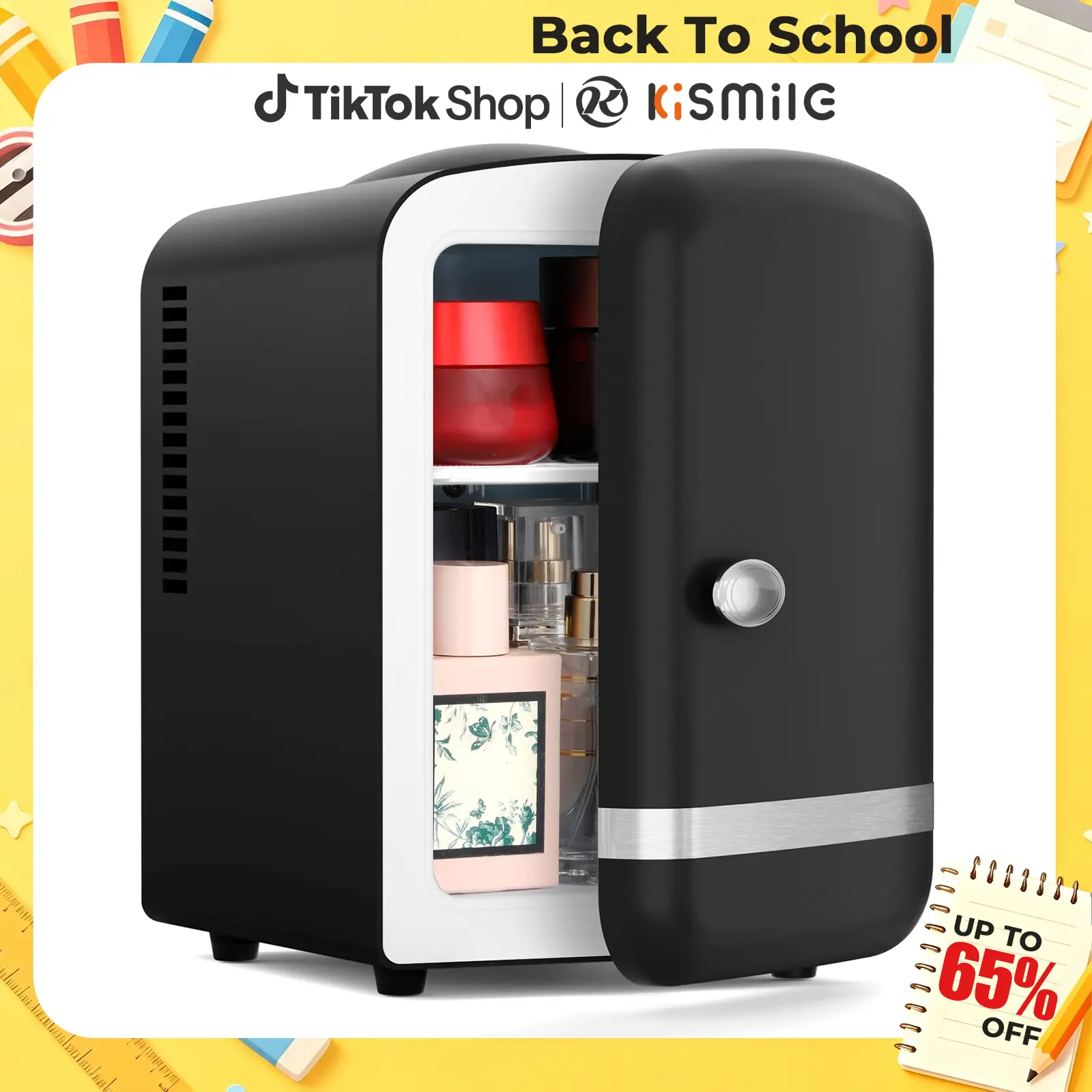 【Back To School】Kismile Retro Look 4L Portable Fridge - Compact 6-Can Dual Temperature Control Mini Beverage Refrigerator with Freezer, Pink for Dorm, Bedrooms