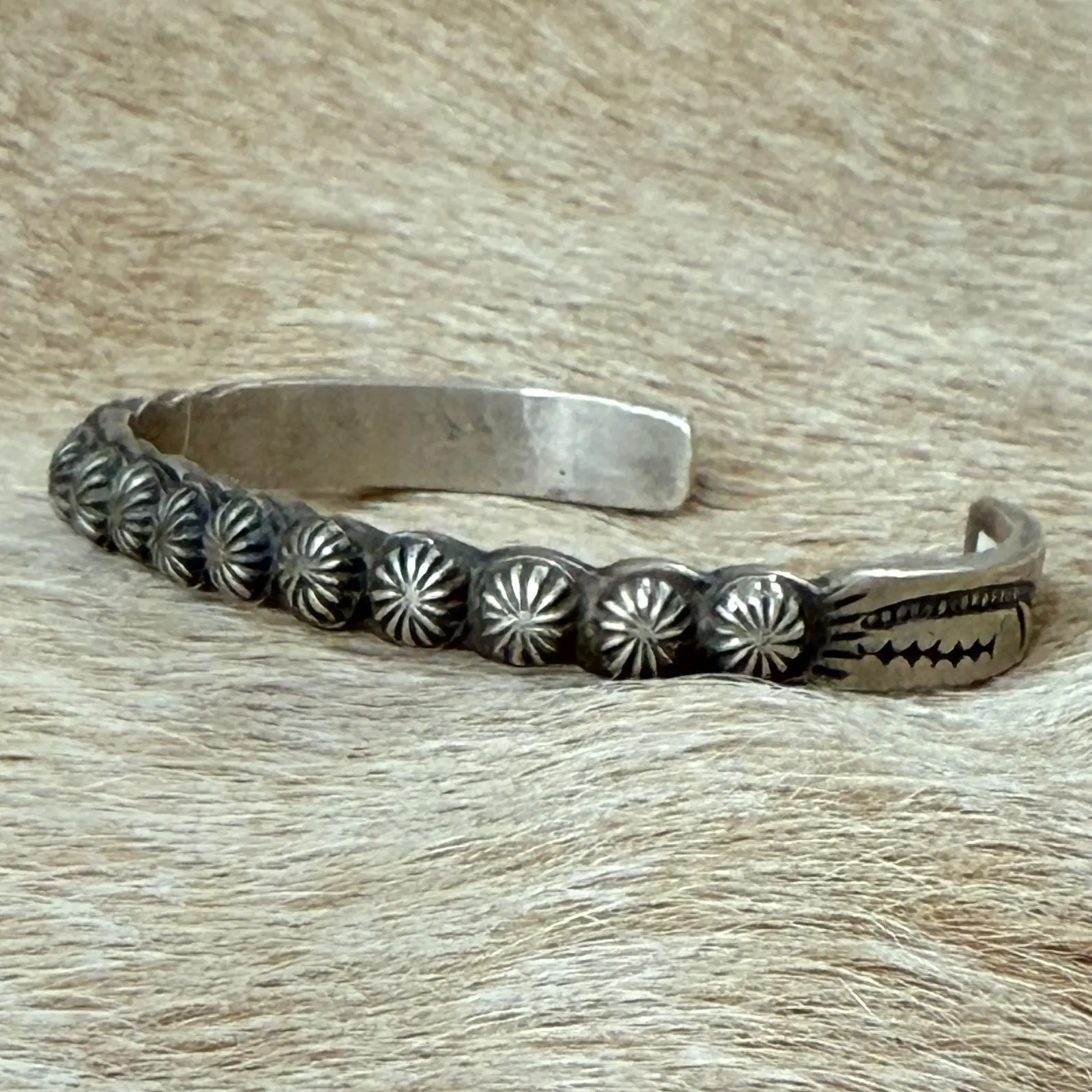 Thick Stamped Navajo Sterling Silver Cuff Bracelet