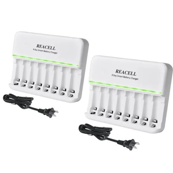 8-Slot Universal Battery Charger, Individual 8-Bay AC Charger for Ni-MH Ni-CD AA AAA Rechargeable Batteries, Charging