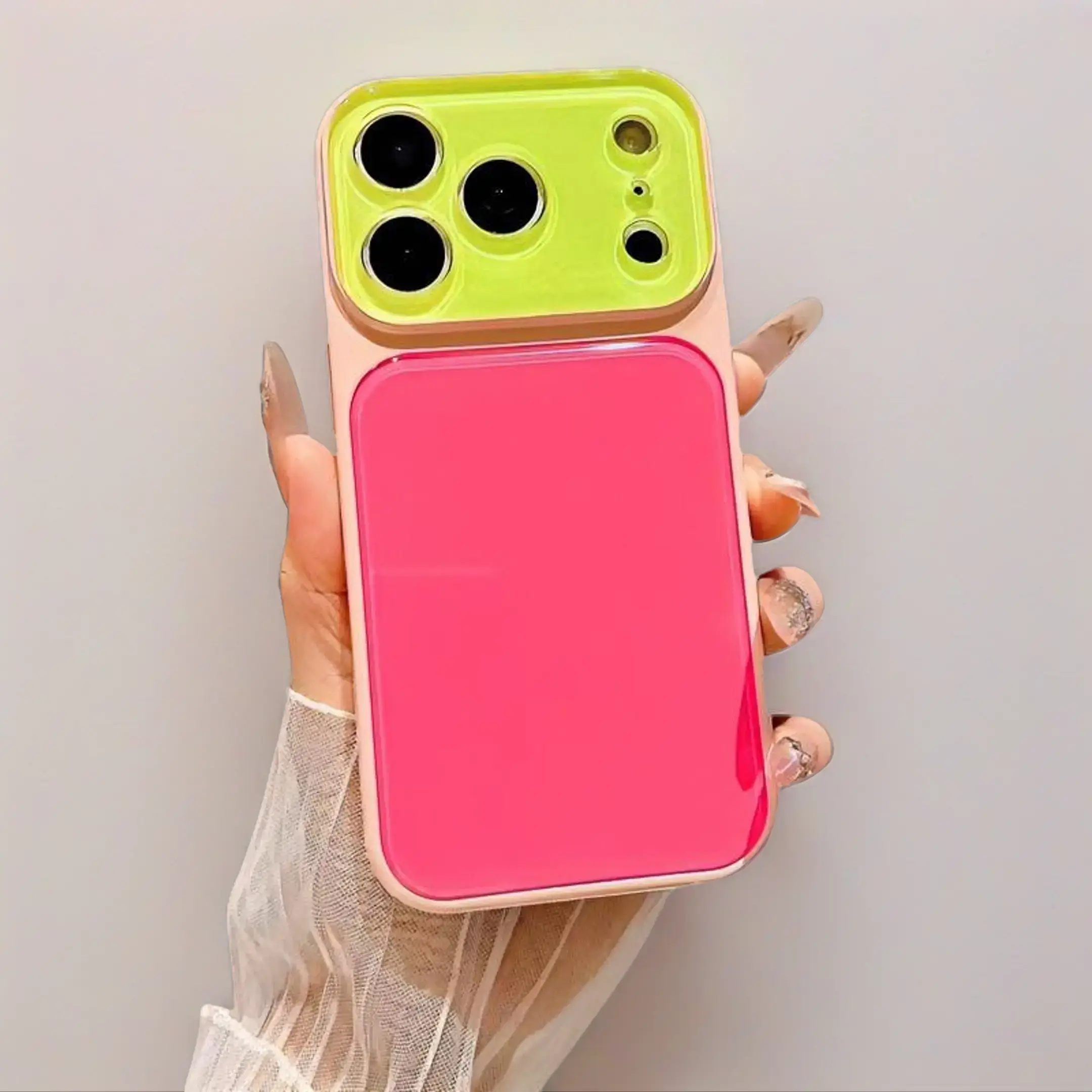 Macaron Candy Color Contrasting Protective Phone Case for iPhone 17/16/15 Pro Max - Shockproof Full Coverage Smartphone Accessory, Precise Hole Positioning, Soft Edges, Anti-Drop Design, Lime Green Option, Phone Aesthetic Customized Casing for Devices