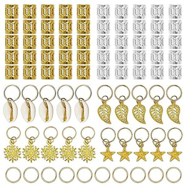 80 Pieces Hair Jewelry Rings Aluminum Hair Accessories Dreadlocks Metal Hair Cuffs Decorations Pendants for Passion Twist Crochet Braiding Hair