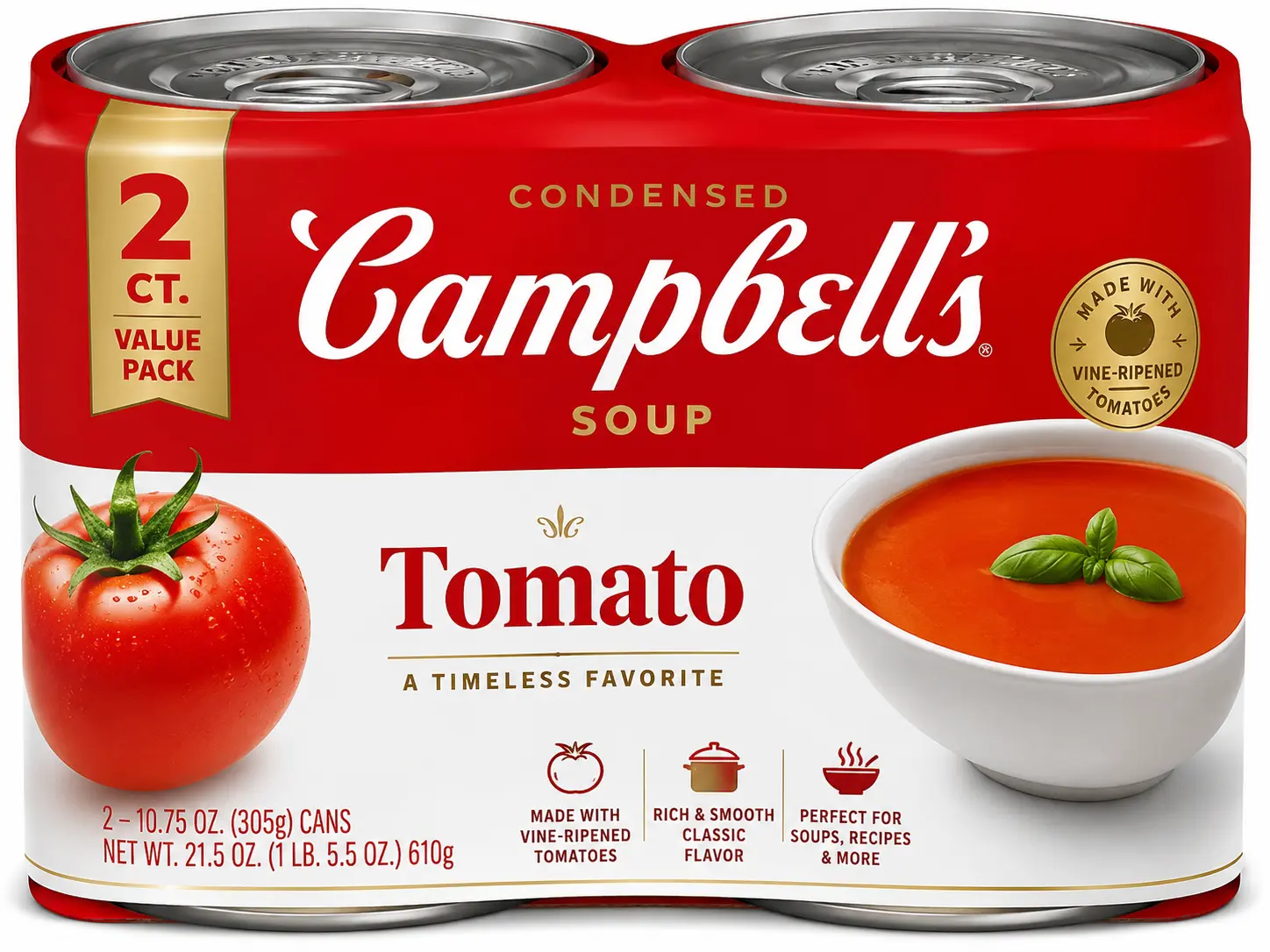 Creamy Condensed Tomato Soup, Smooth & Rich Flavor, Ready-to-Cook Pantry Staple, 10.75 oz Cans, 2 Pack