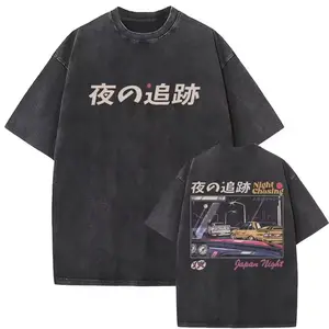 Washed Vintage Short Sleeve T-shirt Anime Initial D Drift AE86 Racing Car T Shirt Takumi Fujiwara R34 Skyline GTR JDM T-shirts