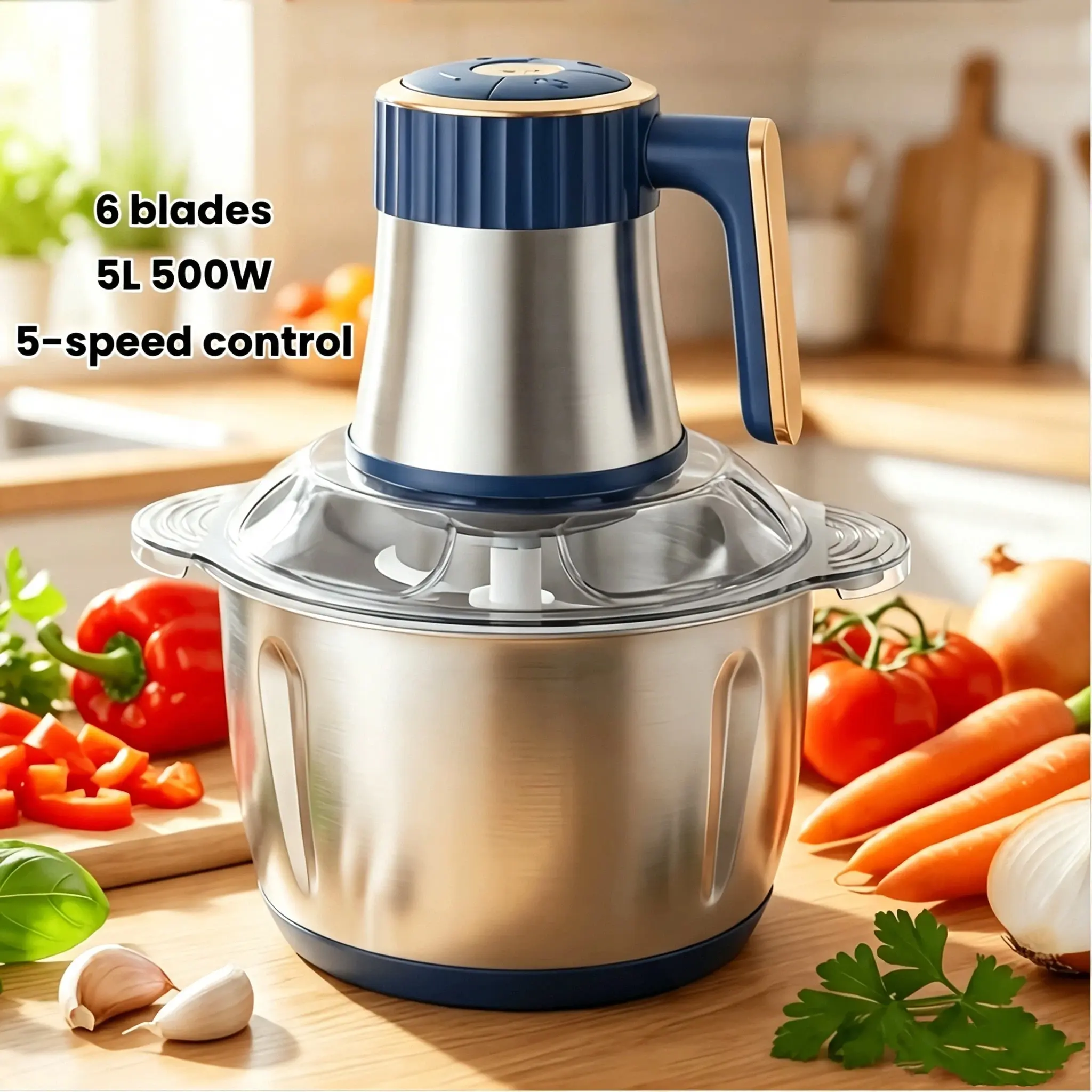 TAUFIKT 5L Food Processor, Stainless Steel Bowl Meat Grinder, 500W Pure Copper Motor Electric Chopper for Kitchen, 1 & 2-pack Options tiktokshopbacktoschool