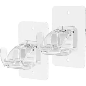 2PCS No Drill Curtain Brackets, Self-Adhesive Rods, Adjustable Curtain Hooks for Rods Under 1.57 Inch (Transparent)