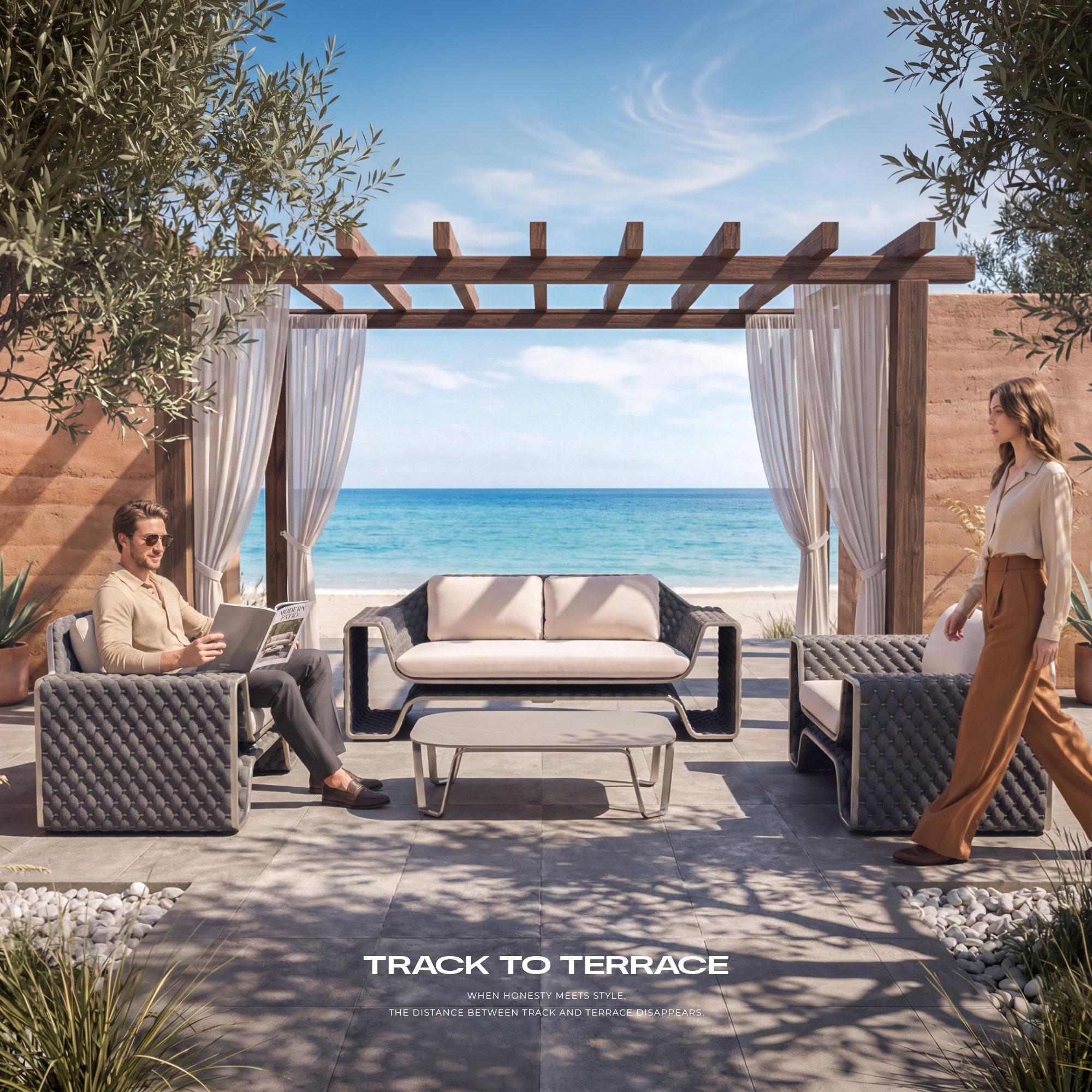 【Summerfinds】OVIOS × Studio F.A. Porsche Designer Outdoor Sofa Collection, 4-Piece Luxury Patio Furniture Set with Coffee Table, Masterfully Hand-Woven Craftsmanship, Aviation-Inspired Aluminum Frame for Villa Terrace & Luxury Backyard