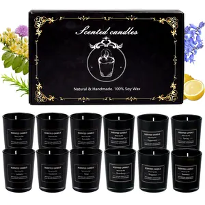 12 Pieces 2.5 Oz Scented Candles, Soy Wax, Black Jar Candle Gift Set Suitable For Giving Relatives, Colleagues, Besties, Friends Home Decoration Candle Gift Box, Father's Day Gift