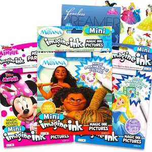 Disney Princess Magic Ink Coloring Book Set - Bundle of 3 Imagine Ink Books for Girls Kids Toddlers Featuring Disney Princess, Moana, and Minnie Mouse with Invisible Ink Pens and Stickers