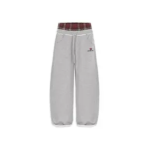 2025 American Retro College Style Sports Casual Loose Double-Waist Faux Two-Piece Sweatpants for Men and Women