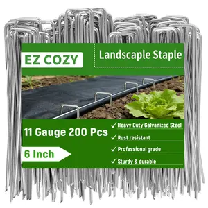 Galvanized Landscape Staples 6 Inch 11 Gauge Garden Stakes Pins Anti-Rust Ground Stakes for for Outdoor Decorations Barrier Fabric Water Pipes Yard Lawn