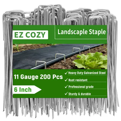 Galvanized Landscape Staples 6 Inch 11 Gauge Garden Stakes Pins Anti-Rust Ground Stakes for for Outdoor Decorations Barrier Fabric Water Pipes Yard Lawn