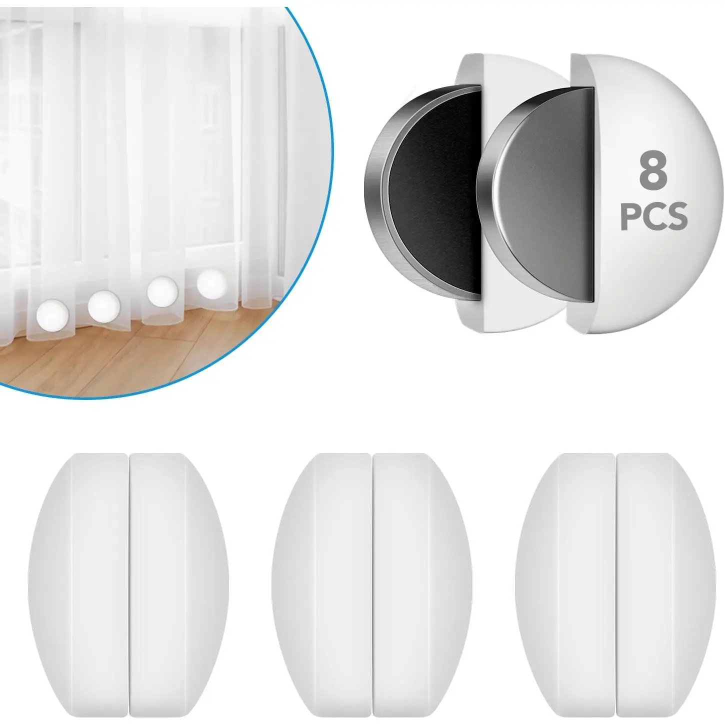 8 Pcs Shower Curtain Weights, Silicone Wrapped Heavy Duty Shower Curtain Magnets, Curtain Weights Heavy Outdoor, Prevent Curtain Liner from Blowing Around,