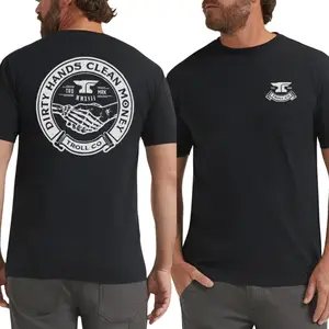 Troll Co Dirty Hands Clean Money Graphic T Shirt 2 Sides, Vintage Handshake Logo Workwear Tee, Blue Collar Pride Streetwear Shirt, Soft Cotton Durable Everyday Wear, Gift for Mechanics Workers
