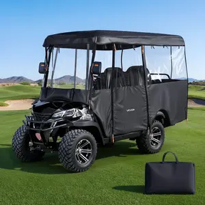 summervibes VEVOR Golf Cart Cover, Visible Full-Enclosure 2+2/4 Passenger Golf Cart, 420D Waterproof Oxford Fabric Club Car Cover Fits Most Carts Club Car, Yamaha, EZGO, Honda, PVC Coating Windproof Hook Design, Golf Accessories, Storage Bag