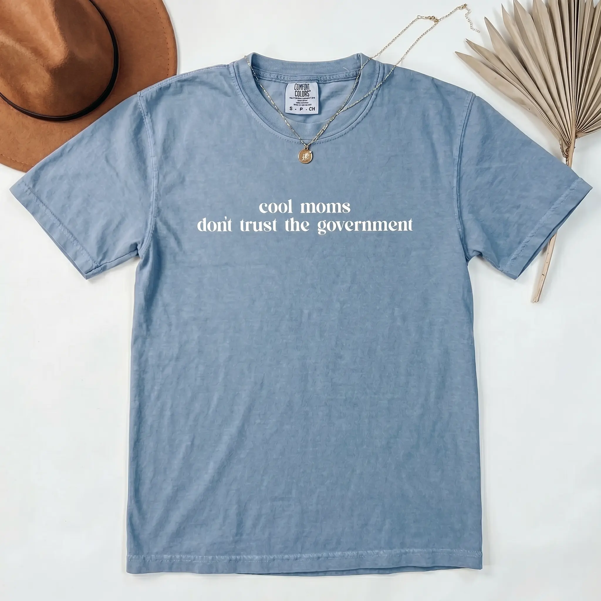 Comfort Colors Cool Moms Don't Trust the Government shirt, funny patriotic mom tee, anti-government message, perfect gift for cool, independent moms everywhere. Fit Apparel