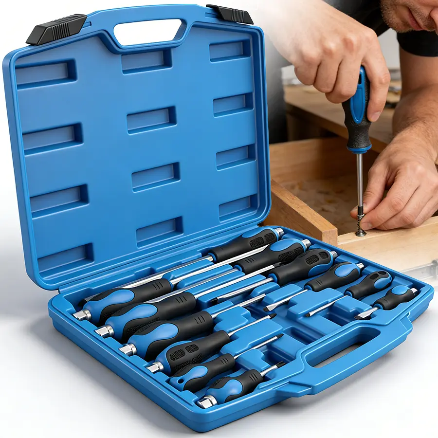 12pc Magnetic Screwdriver Set, with Go-Thru Steel Blades | 6 Phillips and 6 Flat Head Screwdrivers, High Torque for Fastening and Loosening