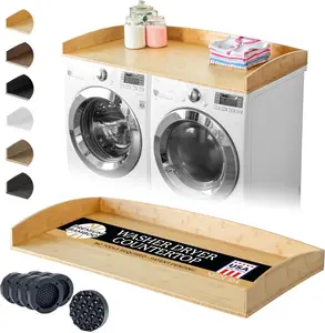 Washer Dryer Countertop for Washing Machine w/Anti-Vibration Pads&Curved Edge Rails, Bamboo Laundry Countertop, Washer Dryer Topper, Laundry Room Organization, Laundry Room Accessories-Natural