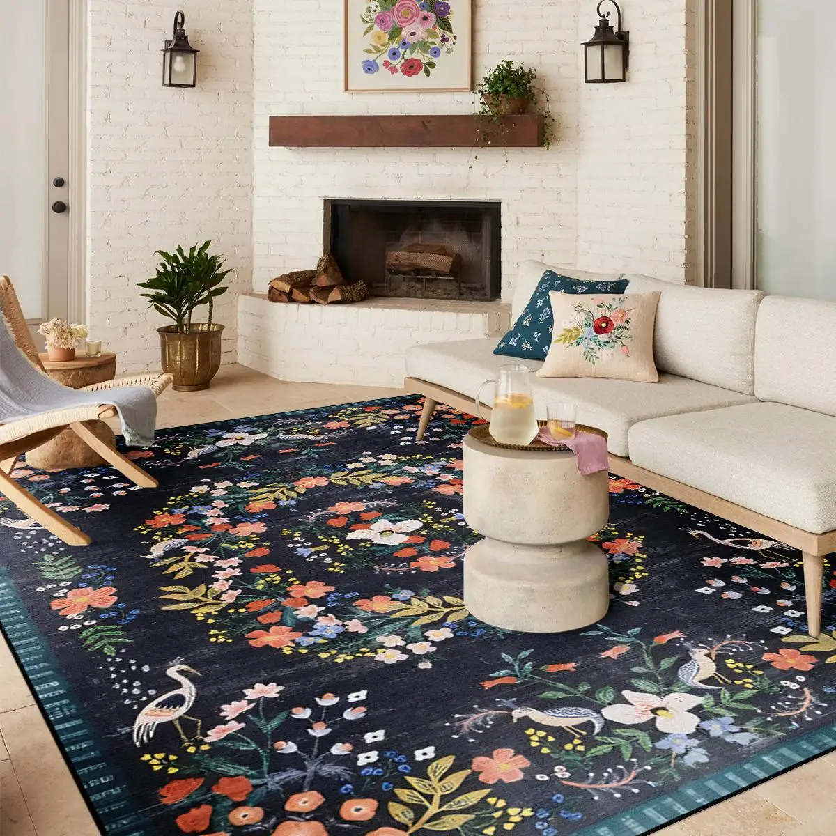 Vintage Flower Pattern Rug, 1 Count Floral Pattern Room Decor Non-slip Soft Floor Mat, Christmas 2024 Ornament Area Rug, Decorative Carpet for Home L