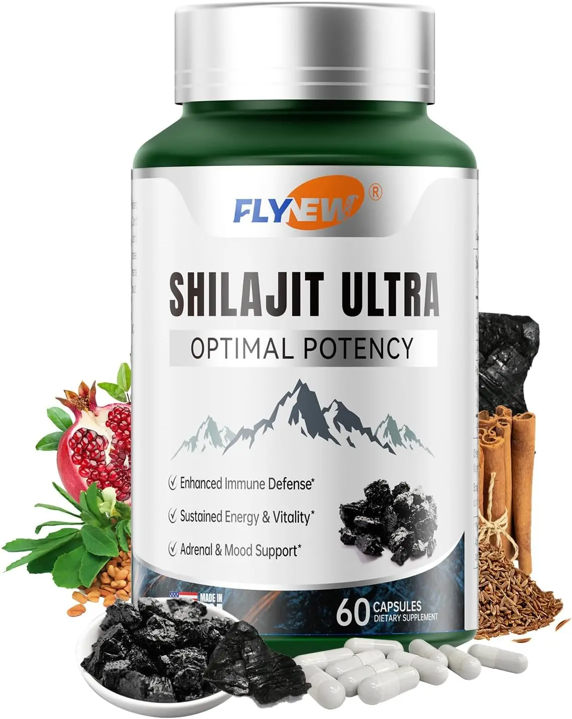 Himalayan Shilajit Ultra Capsules with Fulvic Acid & L-Arginine, Daily Adult Herbal Mineral Wellness Supplement, 60 Count Vegan Capsules