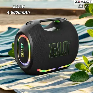 ZEALOT 250W Portable wireless speaker high ,fidelity sound and audio, desktop Bluetooth speaker surround sound, TWS pairing, 48000 long battery life, supports USB/TF card/AUX/BT smartphones. Ideal choice for family/car/party/camping/gift giving