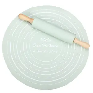 Silicone Rolling Pin & Baking Measuring Mat, 2 Counts Including 1 Non-stick Pastry Mat and 1 Dough Roller, Baking Tool