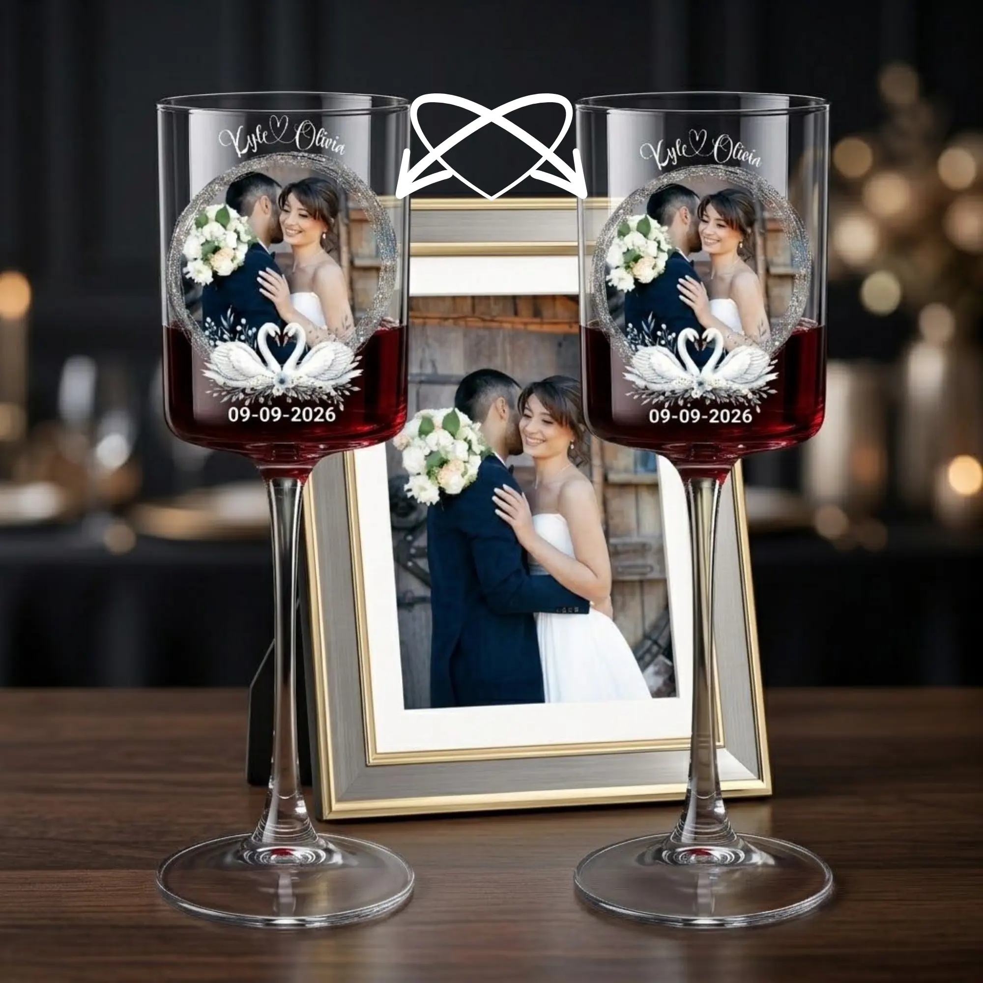 Personalized Wedding Wine Glasses Set of 2 | Custom Photo & Names UV Printed 10oz Wine Glasses | Wedding Gift for Couple, Anniversary Keepsake