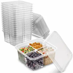MT Products Clear Plastic 4 Compartment Snack Containers 6" x 6" Bento Box with Lid