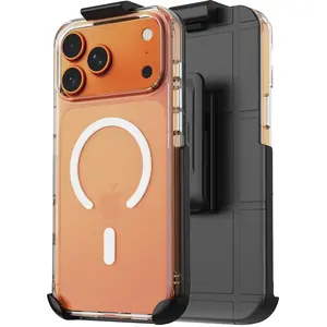 Nakedcelllphone Combo for iPhone 17 Pro Max Phone Case, Anti-Shock Case and Belt Clip Holster Holder (Compatible with MagSafe) - Clear