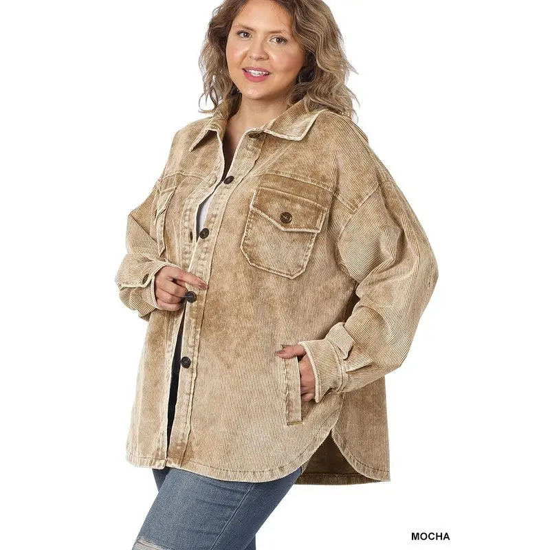 PLUS SIZE Vintage Washed Oversized Corduroy Shacket