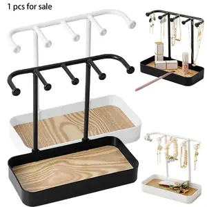 Jewelry Storage Box with Wooden Tray and Hook, Portable Design for Home Use, Jewelry Armoire Organizer, Suitable for Necklaces, Bracelets, Earrings, Rings