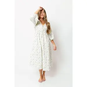 Hunter 100% Cotton Midi Dress in Ivory - Bump Friendly