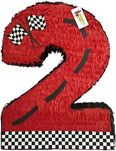 APINATA4U 20" Tall Red Race Car Theme Number Two Pinata - Ignite the Party with Two Fast Racecar Themed Fun! Start Your Engines and Roll with the Dubs Theme!